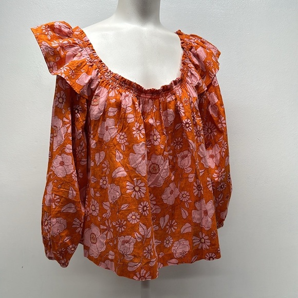 Free People Miss Daisy Top Blouse Long Sleeve Shirt Floral Orange Size Small - Picture 2 of 9